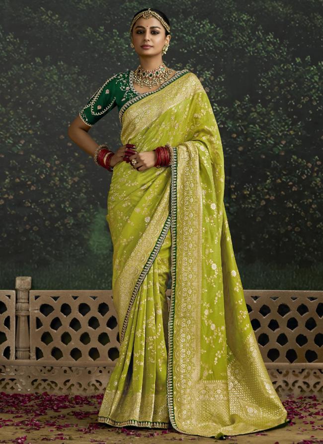 Dola Silk Olive Green Wedding Wear Embroidery Work Saree